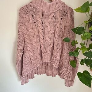 Pilcro Blush Cable Knit Turtleneck Sweater